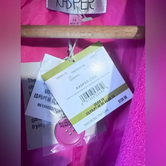 Kasper Faux Double Breasted Vibrant Pink Blazer Size 14 NWT Pink Perfection - Picture 3 of 11